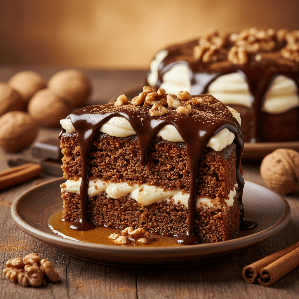 Καρυδόπιτα με κρέμα και γλάσο&nbsp;σοκολάτας