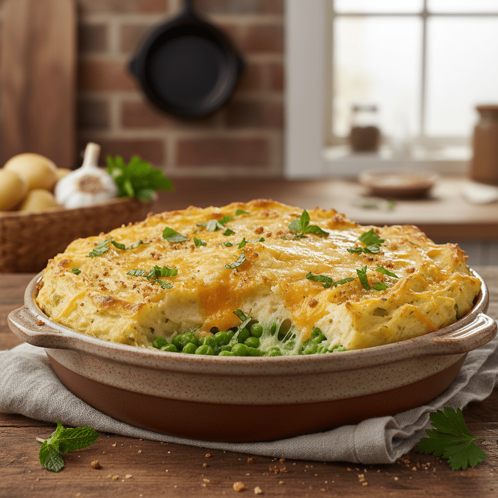 Αρακάς με πουρέ πατάτας στο&nbsp;φούρνο