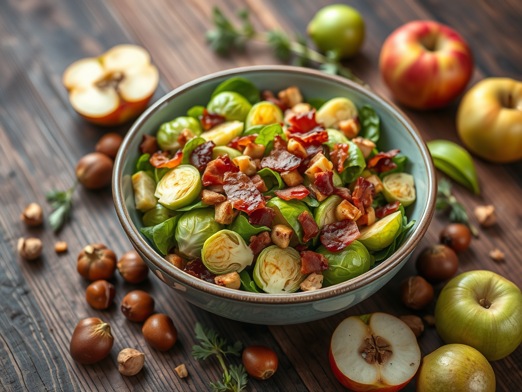 Σαλάτα με κάστανα, λαχανάκια Βρυξελλών, μπέικον και&nbsp;σέλερι!
