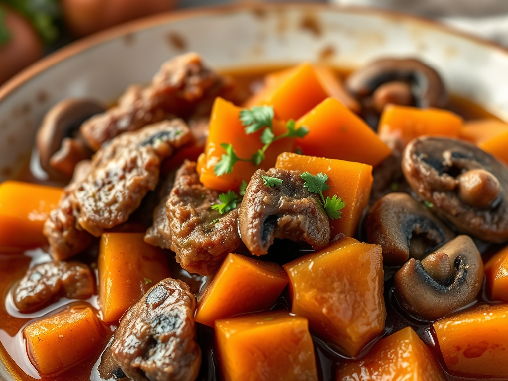 Μοσχαράκι γάλακτος με γλυκοπατάτες και&nbsp;μανιτάρια!